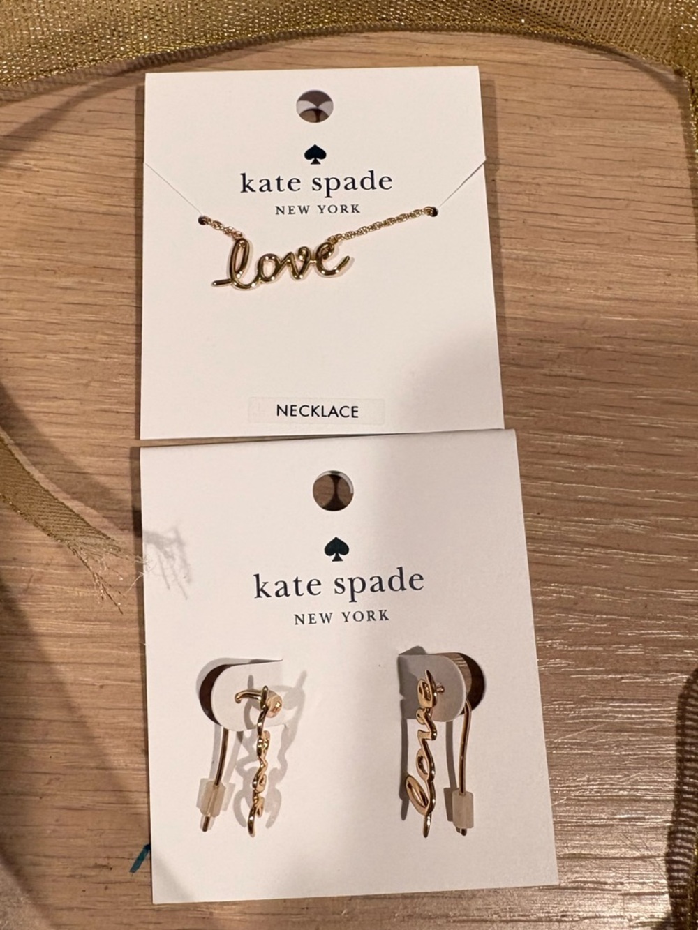 kate spade gold “say yes love”necklace and earring set
